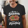 Christmas Book Lover Gingerbread Library Reading Bookaholic Men's V-Neck T-Shirt Christmas Book Lover Gingerbread Library Reading Bookaholic Men's V-Neck T-Shirt