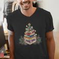 Christmas Book Reading Reader Xmas Bibliophile -Adult Christmas Tree Book Modern Men's V-Neck T-Shirt