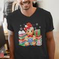Christmas Gingerbread Man Reading Book Snowflake Teacher Men's V-Neck T-Shirt Christmas Gingerbread Man Reading Book Snowflake Teacher Men's V-Neck T-Shirt