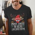Christmas Matching Most Likely To Read A Book PJS Men's V-Neck T-Shirt