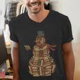 Christmas Snowman Made Of Books Holiday Reading Xmas Men's V-Neck T-Shirt