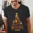 Christmas Tree Bookshelf Book Lover Library Men Women Kids Men's V-Neck T-Shirt