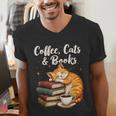 Coffee Cats & Books Lover For Women & Girls Coffee Men's V-Neck T-Shirt
