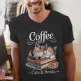 Coffee Cats And Books Cozy Calico Reader Love Cute Cat Men's V-Neck T-Shirt