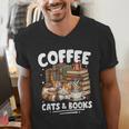 Coffee Cats And Books Cats And Reading Lovers Men's V-Neck T-Shirt Coffee Cats And Books Cats And Reading Lovers Men's V-Neck T-Shirt