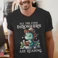 All The Cool Dinosaurs Are Reading Book Reader T-Rex Kawaii Men's V-Neck T-Shirt