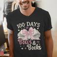 Coquette 100 Days Of Bows Books Reading 100th Day Of School Men's V-Neck T-Shirt Coquette 100 Days Of Bows Books Reading 100th Day Of School Men's V-Neck T-Shirt