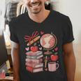 Coquette Teacher School Supplies Bows Books Globe Apple Cute Men's V-Neck T-Shirt