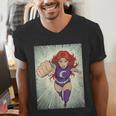 The Crimson Crescent 90s Retro Comic Book Superheroine Art Men's V-Neck T-Shirt