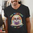 Cute 100th Day Of School 100 Days Dog Reading Book Rainbow Men's V-Neck T-Shirt Cute 100th Day Of School 100 Days Dog Reading Book Rainbow Men's V-Neck T-Shirt