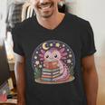 Cute Axolotl Reading Books Cozy Night Aesthetic Men's V-Neck T-Shirt Cute Axolotl Reading Books Cozy Night Aesthetic Men's V-Neck T-Shirt