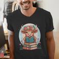 Cute Baby Highland Cow Reading Book Bookworm For Men Women Men's V-Neck T-Shirt Cute Baby Highland Cow Reading Book Bookworm For Men Women Men's V-Neck T-Shirt