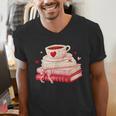 Cute Books And Coffee Crochet Valentines Day Tee For Couples Men's V-Neck T-Shirt