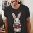 Cute Bookworm Bunny Reading For Kids And Teachers Men's V-Neck T-Shirt Cute Bookworm Bunny Reading For Kids And Teachers Men's V-Neck T-Shirt