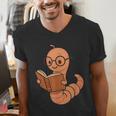 Cute Bookworm Worm Reading Book Glasses Nerdy Men's V-Neck T-Shirt