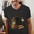 Cute Cat Book Flowers Men's V-Neck T-Shirt Cute Cat Book Flowers Men's V-Neck T-Shirt