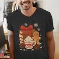 Cute Christmas Books Gingerbread Xmas Book Lover Teacher Men's V-Neck T-Shirt