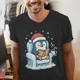 Cute Christmas Penguin Reading Book Cozy Winter Holiday Art Men's V-Neck T-Shirt Cute Christmas Penguin Reading Book Cozy Winter Holiday Art Men's V-Neck T-Shirt