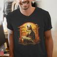 Cute Corgi Dog In Japanese Kimono With Book Men Women Girls Kids Men's V-Neck T-Shirt