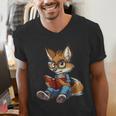 Cute Coyote With Book I Kids Coyote Men's V-Neck T-Shirt Cute Coyote With Book I Kids Coyote Men's V-Neck T-Shirt