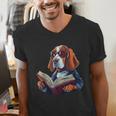 Cute Dog Basset Hound Reading Book Men's V-Neck T-Shirt