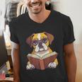Cute Dog Boxer Reading Book Men's V-Neck T-Shirt Cute Dog Boxer Reading Book Men's V-Neck T-Shirt