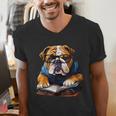 Cute Dog English Bulldog Reading Book Men's V-Neck T-Shirt Cute Dog English Bulldog Reading Book Men's V-Neck T-Shirt