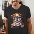 Cute Dog Puppy English Bulldog Reading Book Men's V-Neck T-Shirt Cute Dog Puppy English Bulldog Reading Book Men's V-Neck T-Shirt