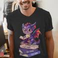Cute Dragon Read Books Be Kind Stay Weird Book Lover Men's V-Neck T-Shirt
