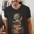 Cute Dragon Reading Book Bookworm Dragons And Books Men's V-Neck T-Shirt