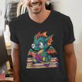 Cute Dragon Reading a Book Bookworm For Men Women Kid Men's V-Neck T-Shirt