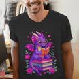 Cute Dragon Reading Books Bookworm Men's V-Neck T-Shirt Cute Dragon Reading Books Bookworm Men's V-Neck T-Shirt