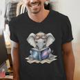 Cute Elephant Reading Universe Book Men's V-Neck T-Shirt