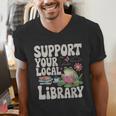 Cute Frog Support Your Local Library Librarian Book Lover Men's V-Neck T-Shirt Cute Frog Support Your Local Library Librarian Book Lover Men's V-Neck T-Shirt