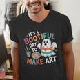 Cute Ghost Book Halloween Spooky Boo School Art Teacher Men's V-Neck T-Shirt