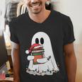 Cute Ghost Holding Books Bookish Christmas Men's V-Neck T-Shirt