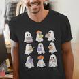 Cute Ghost Reading Books Teacher Halloween Reading Men Women Kids Men's V-Neck T-Shirt