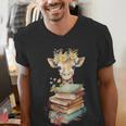 Cute Giraffe With Book Floral Bookworm Librarian Book Lover Men's V-Neck T-Shirt Cute Giraffe With Book Floral Bookworm Librarian Book Lover Men's V-Neck T-Shirt