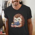 Cute Hedgehog Book Lover Readers Animal Reading Men's V-Neck T-Shirt