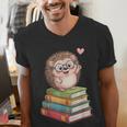 Cute Hedgehog Reading Books Animal Lover Reader Bookworm Men's V-Neck T-Shirt Cute Hedgehog Reading Books Animal Lover Reader Bookworm Men's V-Neck T-Shirt