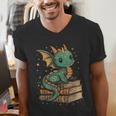 Cute Kawaii Dragon Fantasy Book Lover Book Nerd Men's V-Neck T-Shirt