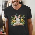 Cute Rabbit And Book Women Girls Reading Book Rabbit Lover Men's V-Neck T-Shirt