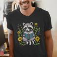 Cute Raccoon Reading Book Flowers Men's V-Neck T-Shirt Cute Raccoon Reading Book Flowers Men's V-Neck T-Shirt