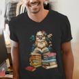 Cute Reading Chicken With Glasses Books Bookworm Reader Book Men's V-Neck T-Shirt