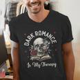 Dark Romance Is My Therapy Book Lover Merch Trigger Warning Men's V-Neck T-Shirt Dark Romance Is My Therapy Book Lover Merch Trigger Warning Men's V-Neck T-Shirt