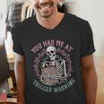 Dark Romance Had Me At Trigger Warning Skeleton Smutt Book Men's V-Neck T-Shirt Dark Romance Had Me At Trigger Warning Skeleton Smutt Book Men's V-Neck T-Shirt