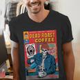 Dead Roast Coffee Comic Book Cover Style Skeleton Barista Men's V-Neck T-Shirt Dead Roast Coffee Comic Book Cover Style Skeleton Barista Men's V-Neck T-Shirt