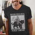 Defend Your Local Library Knight Cat Rider Book Lover Men's V-Neck T-Shirt Defend Your Local Library Knight Cat Rider Book Lover Men's V-Neck T-Shirt