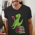 Dino Reading Read Reading Librarian Book Men Boys Kids Men's V-Neck T-Shirt Dino Reading Read Reading Librarian Book Men Boys Kids Men's V-Neck T-Shirt