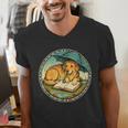 Dog Reading Book Rain Cozy Umbrella Cute Art Men Men's V-Neck T-Shirt Dog Reading Book Rain Cozy Umbrella Cute Art Men Men's V-Neck T-Shirt